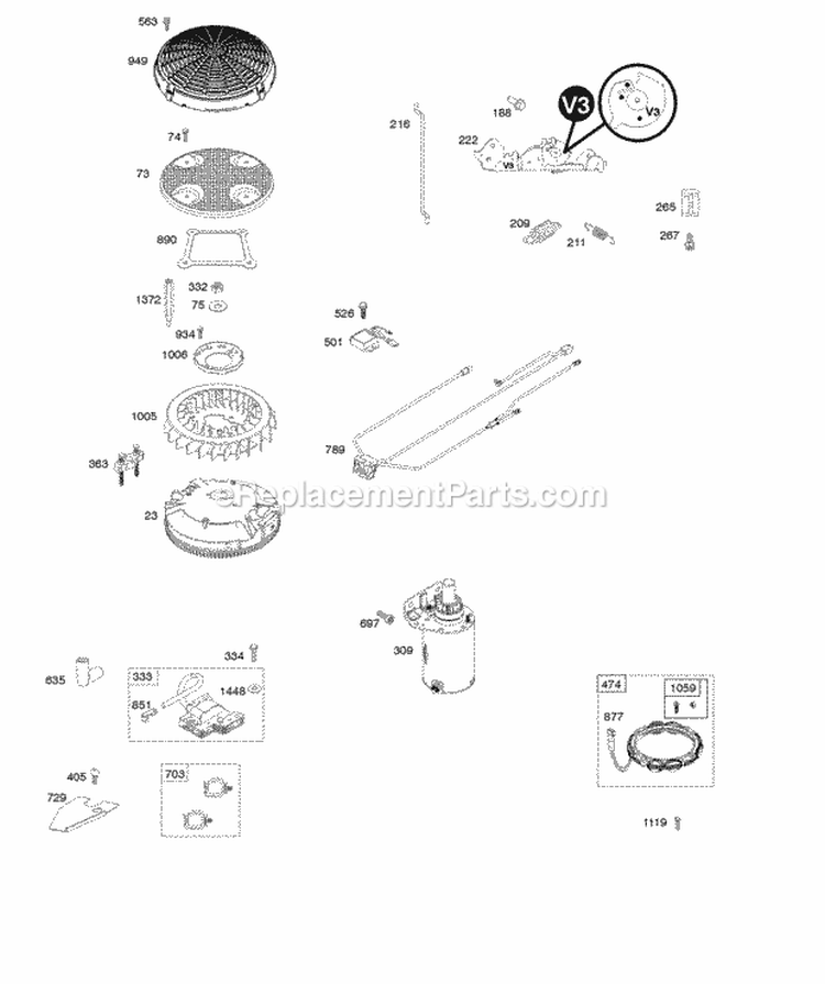 Flywheel Starter Alternator Regulator Diagram and Parts List for 44M977-0001-G5  Briggs and Stratton Engine
